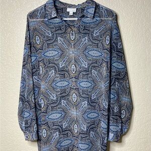 J. Jill Blue Paisley Button Down Shirt